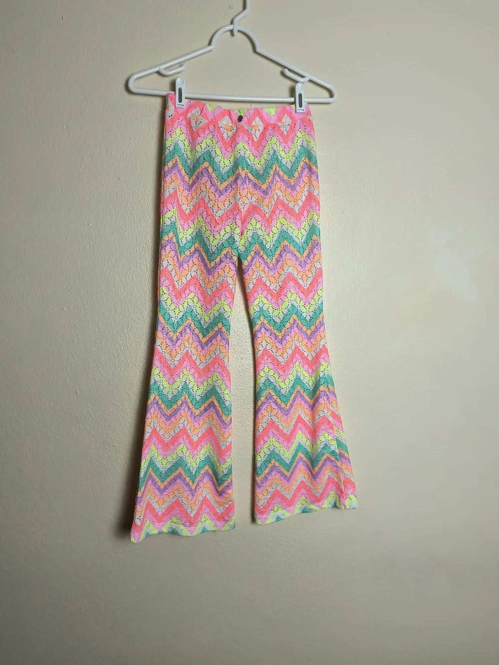 Justice Girls Pink Green Yellow Chevron Flare Beach Pant - Cover Up Swimwear